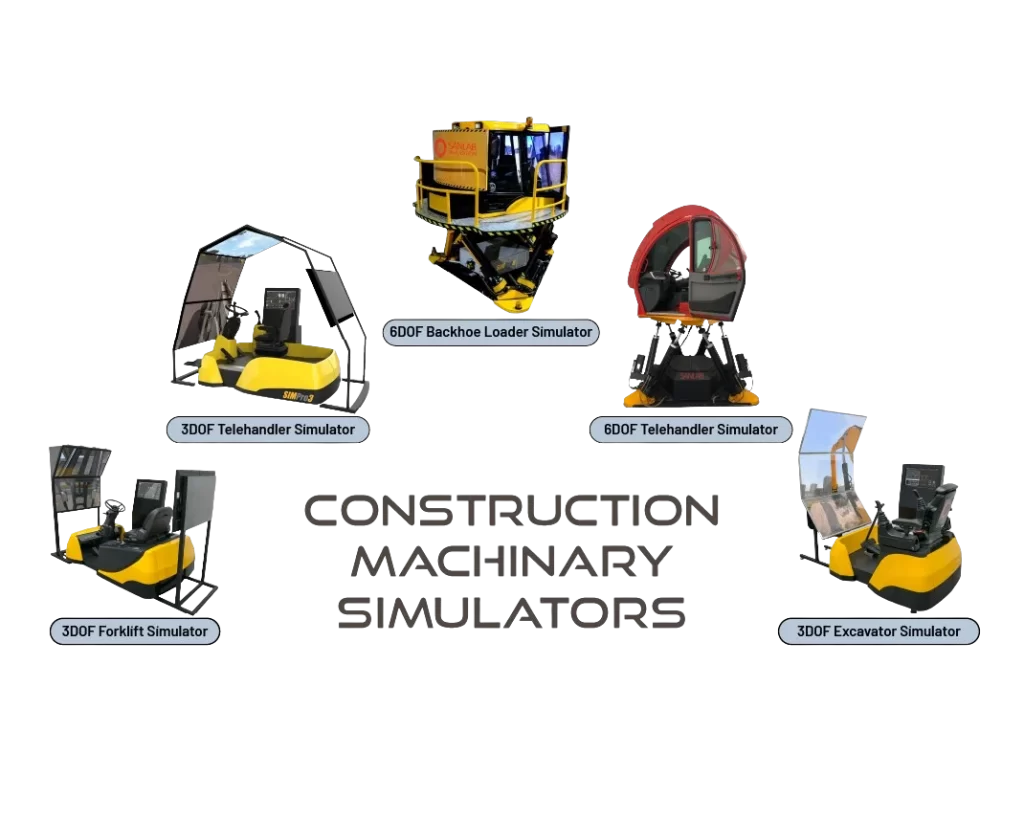 Product range of heavy equipment simulator provided with 6dof motion platform.