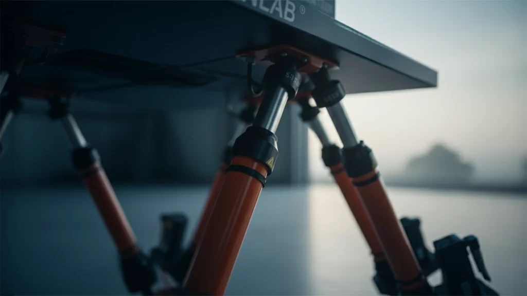 Flight Training Simulator Tech & Standards 32 6DoF flight motion platform demonstrating turbulence and aerodynamic feedback